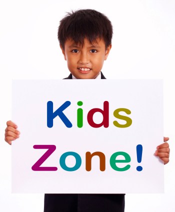 Kids Zone Sign Shows Children's Play Area